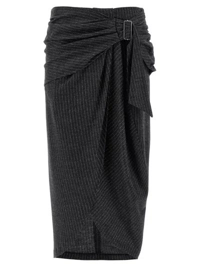 Isabel Marant Midi Skirt With Draped Design And Pinstripes In Gray