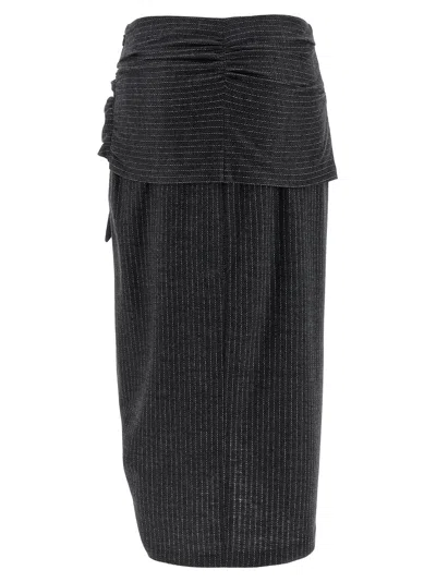 Isabel Marant Midi Skirt With Draped Design And Pinstripes In Gray