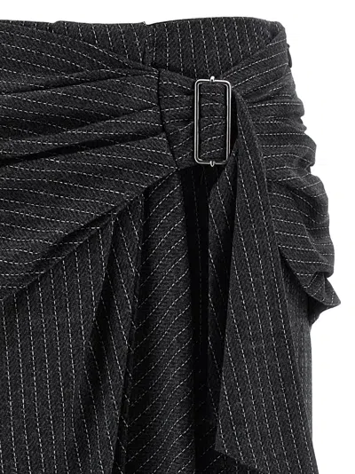 Isabel Marant Midi Skirt With Draped Design And Pinstripes In Gray