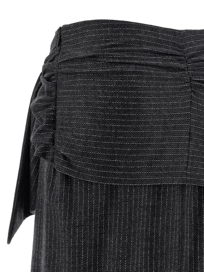 Isabel Marant Midi Skirt With Draped Design And Pinstripes In Gray