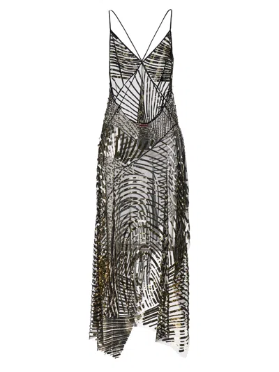 Pucci Long Dress With Sheer Overlay And Sequins In Black