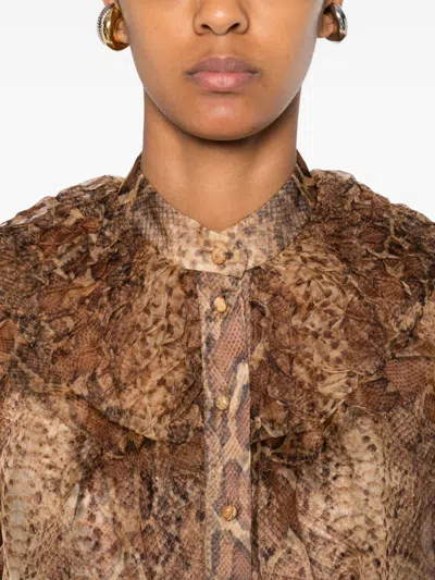 Zimmermann Hypnotic Smocked Blouse In Brown