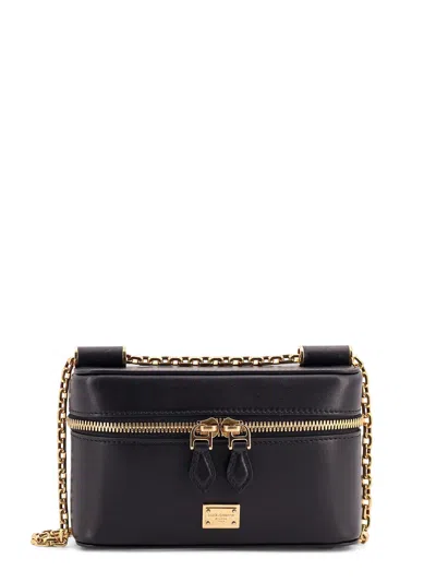 Dolce & Gabbana Sicily Leather Shoulder Bag With Metal Logo Tag In Black