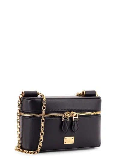 Dolce & Gabbana Sicily Leather Shoulder Bag With Metal Logo Tag In Black