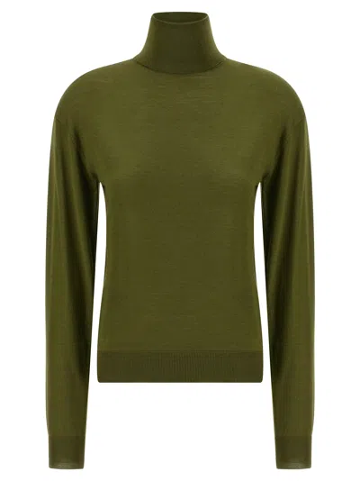 Saint Laurent Turtleneck Sweater With Long Sleeves And Ribbed Edges In Green