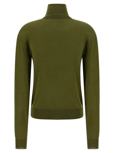 Saint Laurent Turtleneck Sweater With Long Sleeves And Ribbed Edges In Green