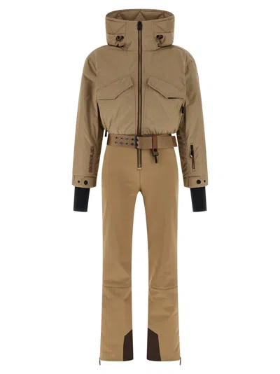 Moncler Insulated Ski Overall Featuring Adjustable Elements In Neutral