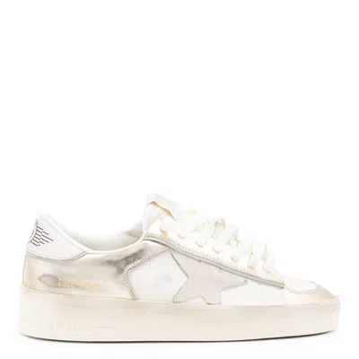 Golden Goose White And Gold Stardan Sneakers In Gold