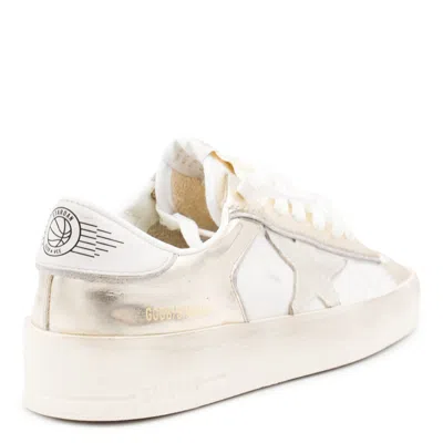 Golden Goose White And Gold Stardan Sneakers In Gold