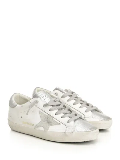 Golden Goose Super-star Leather Upper And List Suede Star Laminated Suede Toe And Heel Sneakers White In Neutral