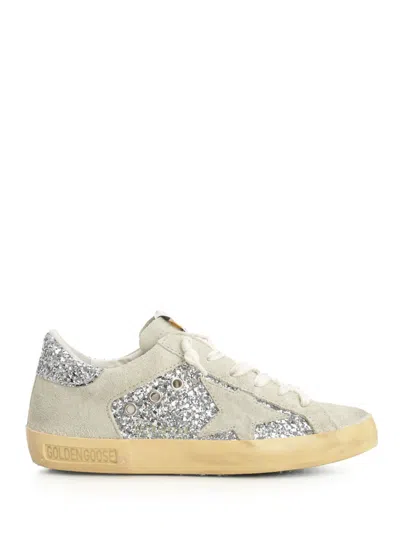 Golden Goose Super-star Suede And Glitter Upper Suede Star Glitter Heel Sneakers Silver In Neutral