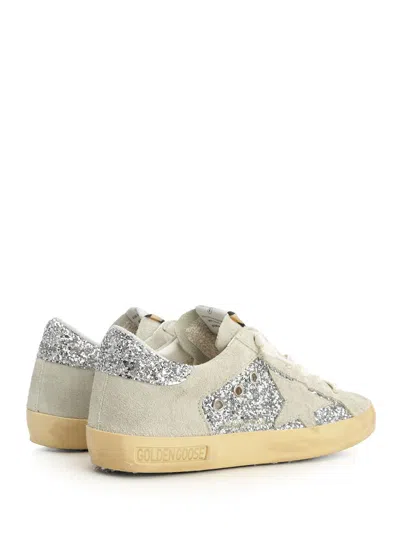 Golden Goose Super-star Suede And Glitter Upper Suede Star Glitter Heel Sneakers Silver In Neutral