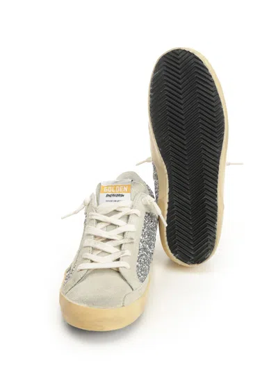 Golden Goose Super-star Suede And Glitter Upper Suede Star Glitter Heel Sneakers Silver In Neutral