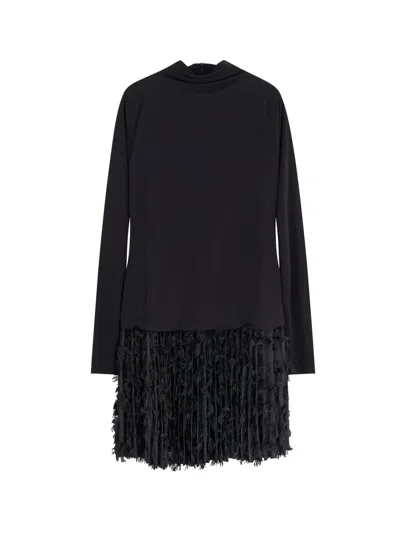 Hugo Boss Textured Knitwear With Long Sleeves And Fringe In Black