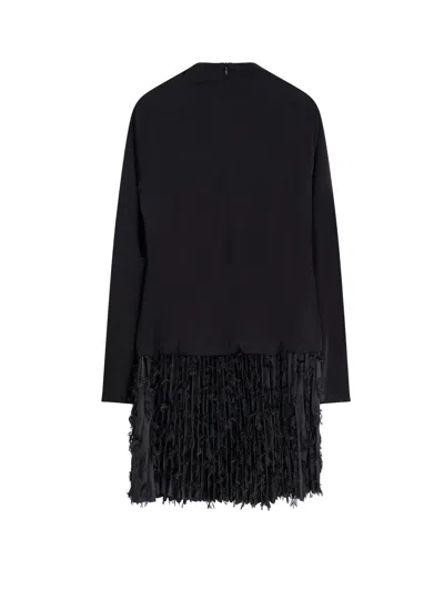 Hugo Boss Textured Knitwear With Long Sleeves And Fringe In Black