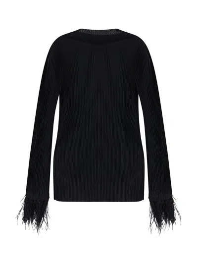 Hugo Boss Long Sleeve Knitwear Featuring Feather Cuffs In Black