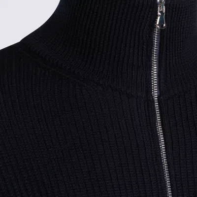 Seven Gauge Dark Blue Wool Knitwear In Black
