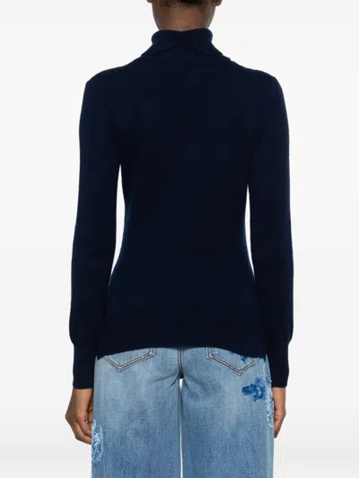 Ermanno Scervino High Neck Floral Lace Knitwear In Blue
