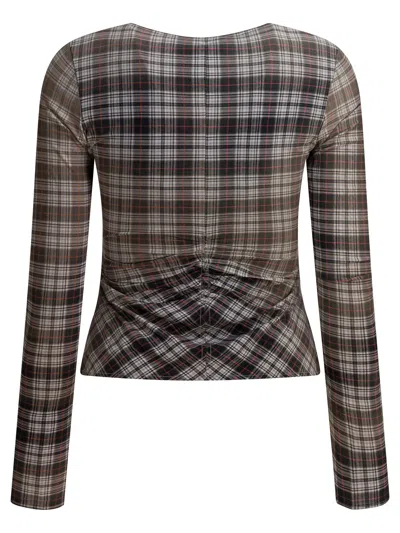 Acne Studios Long Sleeve Fitted Plaid T-shirt With Drawstring In Multi