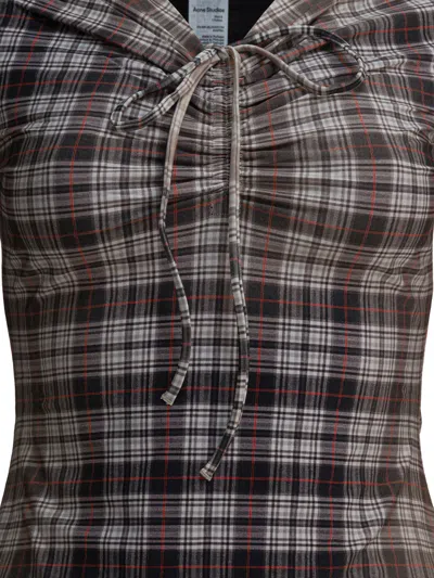 Acne Studios Long Sleeve Fitted Plaid T-shirt With Drawstring In Multi