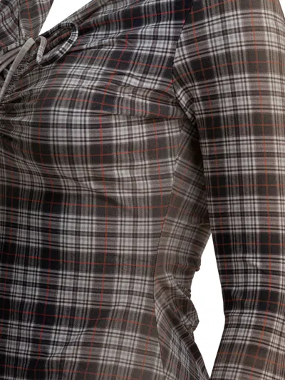 Acne Studios Long Sleeve Fitted Plaid T-shirt With Drawstring In Multi