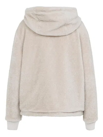 Moncler Teddy And Nylon Reversible Padded Hoodie In Neutral