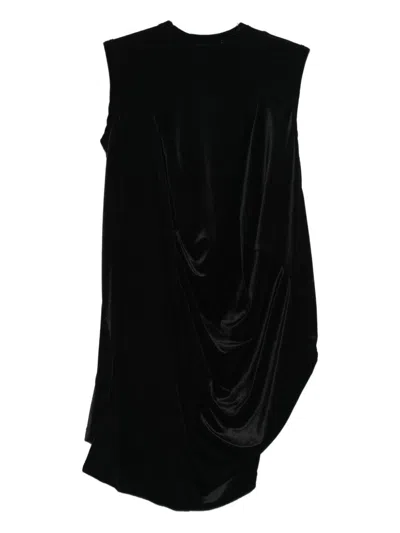 Comme Des Garçons Asymmetric Hem Velvet Draped Sleeveless Dress In Black
