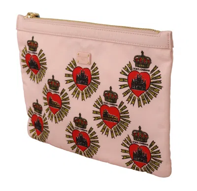 Dolce & Gabbana Clutch Pink D&g Logo Devotion Heart Toiletry Pouch Women's Wallet In Pink