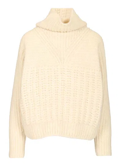 Moncler Chunky Turtle Neck Sweater Knitwear White In Pink