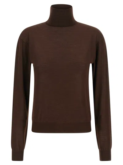 Saint Laurent Turtleneck Sweater Dropped Shoulders Sweaters And Cardigans Brown In Brown