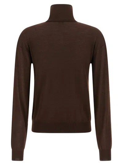 Saint Laurent Turtleneck Sweater Dropped Shoulders Sweaters And Cardigans Brown In Brown