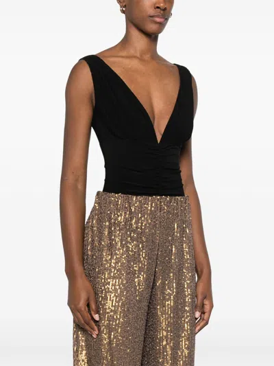 Norma Kamali Tara Black Top With V-neck And Ruffle Details In Tech Fabric Woman