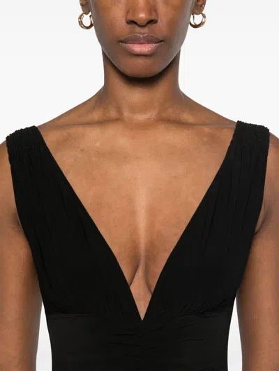 Norma Kamali Tara Black Top With V-neck And Ruffle Details In Tech Fabric Woman