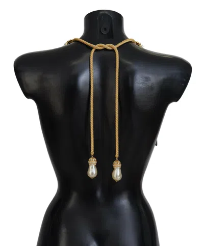 Dolce & Gabbana Gold Brass Sicily Crystal Robe Statement Necklace In Gold