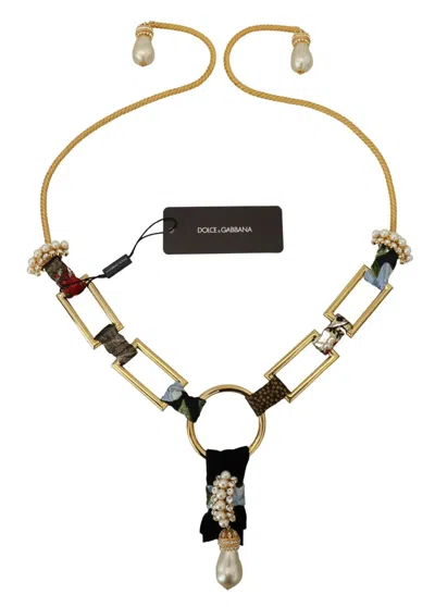 Dolce & Gabbana Gold Brass Sicily Crystal Robe Statement Necklace In Gold