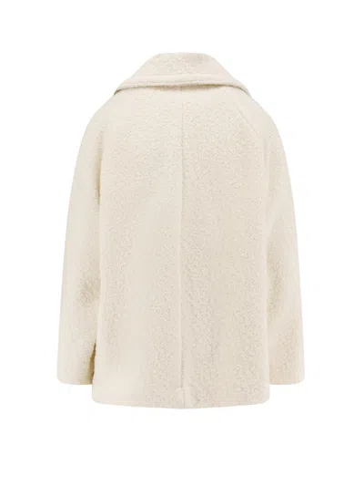 Hugo Boss Wool Blend Caban Coat In White