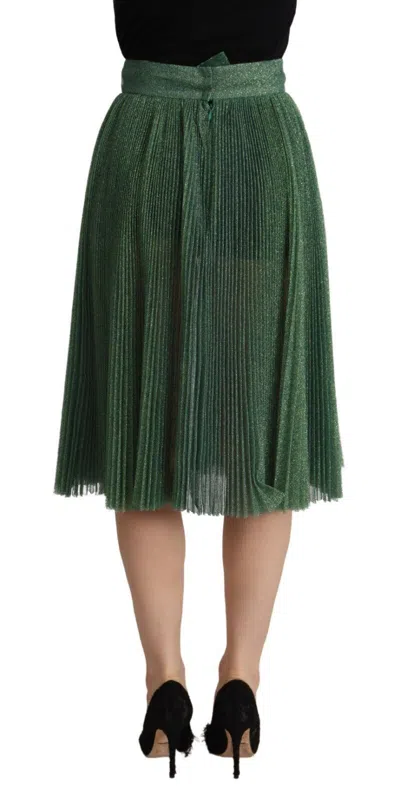 Dolce & Gabbana Metallic Green High Waist A-line Pleated Skirt In Green
