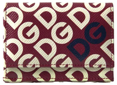 Pre-owned Dolce & Gabbana Multicolor Dg Logo Mania French Flap Leather Women's Wallet () In White