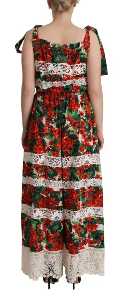 Dolce & Gabbana Multicolor Geranium Print Lace Long Maxi Women's Dress In Multi