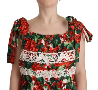 Dolce & Gabbana Multicolor Geranium Print Lace Long Maxi Women's Dress In Multi