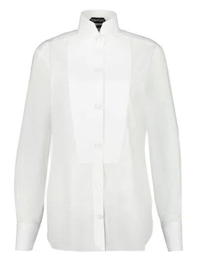 Tom Ford Tailored Black Smoking Shirt With Crisp Collar In White