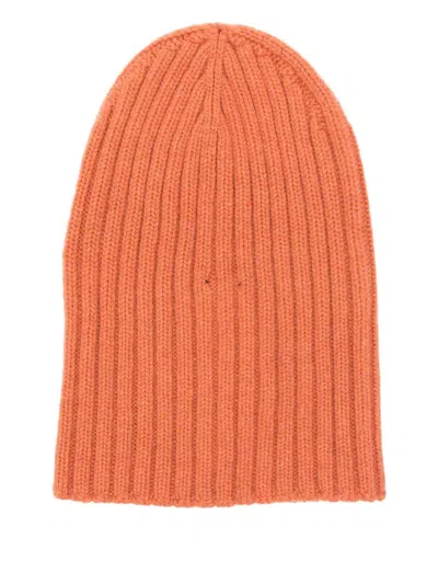 Cenere Ribbed Beanie Hat In Orange