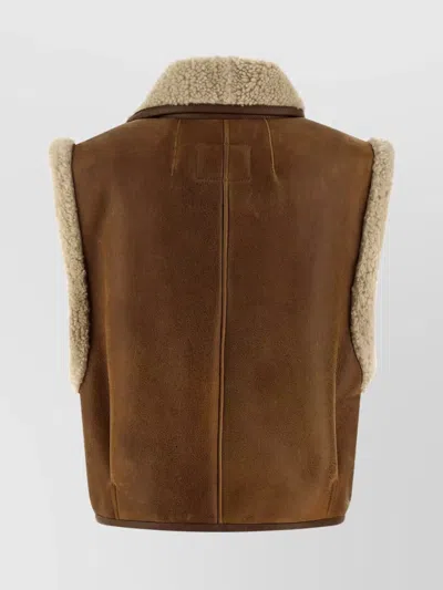 Isabel Marant Alime Shearling-trimmed Leather Sleeveless Jacket In Brown