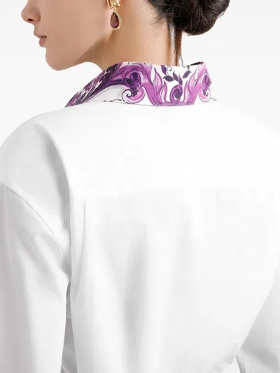 Dolce & Gabbana Women Cotton Shirt With Maiolica Print Details In White