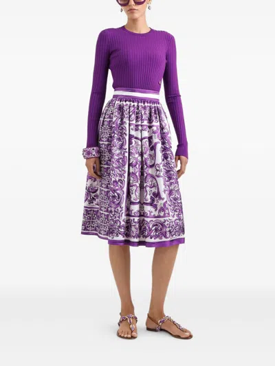 Dolce & Gabbana Women Silk Skirt With Maiolica Print In Purple