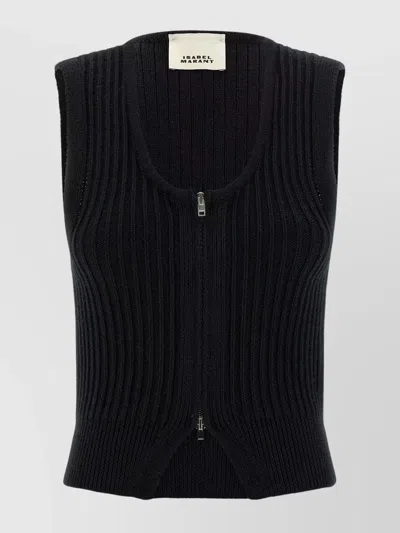 Isabel Marant Sleeveless Ribbed Texture Vest Named Devima In Black