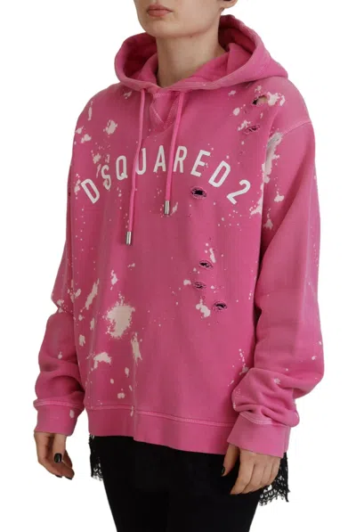 Pre-owned Dsquared2 Dsquared² Pink Logo Print Cotton Hoodie Sweatshirt Women's Sweater ()