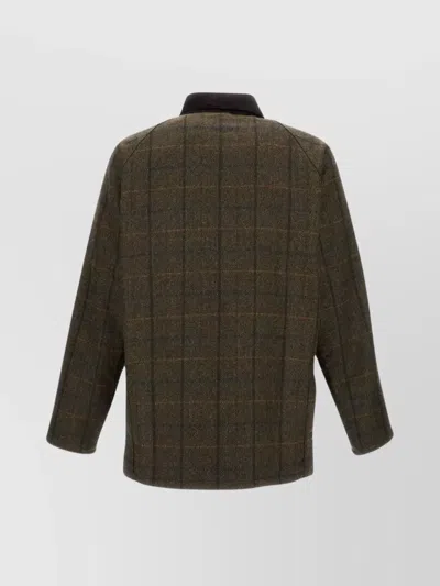 Barbour Checked Wool Jacket With Collar And Pockets In Green