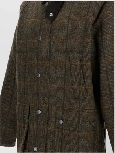 Barbour Checked Wool Jacket With Collar And Pockets In Green