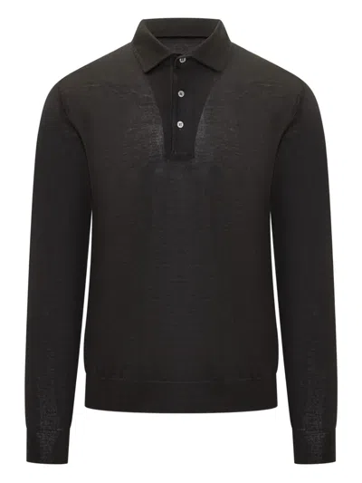 Filippo De Laurentiis Long-sleeve Polo Shirt In Black